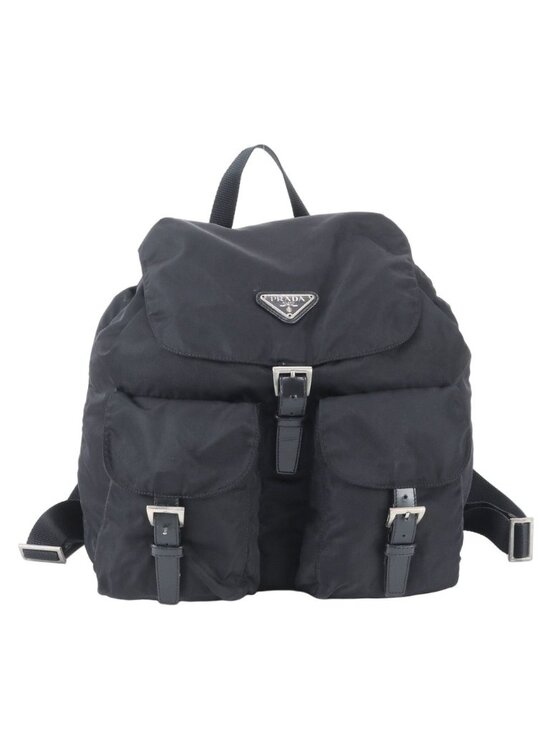 Prada Tessuto Nylon Triangle Logo Leather Backpack Black main image 9